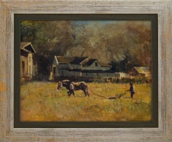 Errol Boyley; Farmstead with Ploughman and Horse