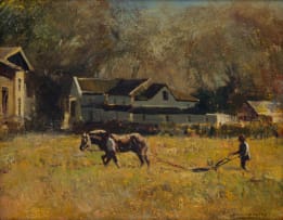 Errol Boyley; Farmstead with Ploughman and Horse