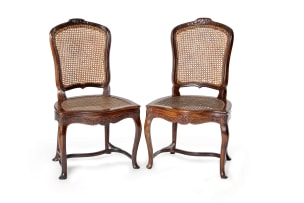 Pair of Cape stinkwood and caned Louis XV style side chairs, late 18th century