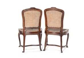 Pair of Cape stinkwood and caned Louis XV style side chairs, late 18th century