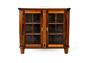 Cape stinkwood and yellowwood inlaid corner display cupboard, 19th century