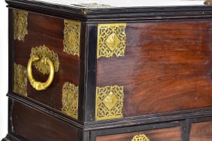 Batavian jackwood, ebony and brass-mounted chest-on-stand, 18th century