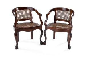 Two Cape stinkwood and caned tub chairs, late 19th century