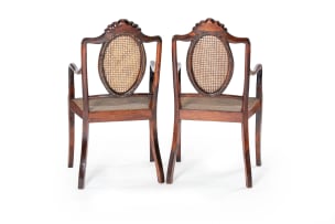 Pair of Victorian oak and caned armchairs, 19th century