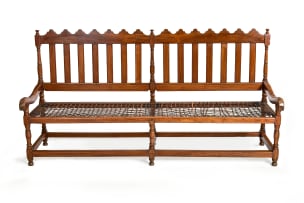 Cape teak Van der Stel two-part rusbank, 18th century