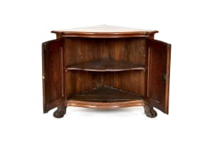 Cape teak bow-fronted corner cupboard, mid 18th century