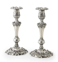 A pair of George III silver candlesticks, John Watson, Sheffield, 1814