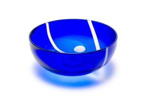 David Reade; Circular cobalt blue glass bowl with frosted geometric design