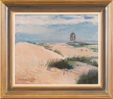 Frans Oerder; Beach Scene with Lighthouse in the Distance