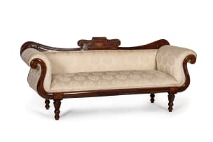 Regency style mahogany and upholstered settee, 20th century