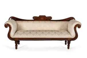 Regency style mahogany and upholstered settee, 20th century