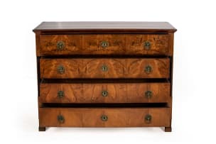 Biedermeier style figured birch secretaire chest, 19th century