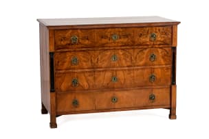 Biedermeier style figured birch secretaire chest, 19th century