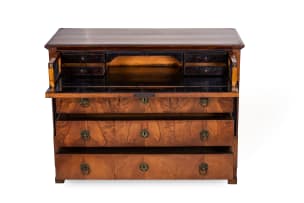Biedermeier style figured birch secretaire chest, 19th century