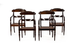 Four colonial style caned armchairs, 19th century