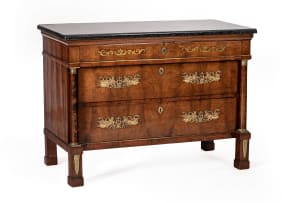 Empire style mahogany and brass-mounted marble-topped commode