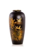 Japanese inlaid metal vase, Meiji period, 19th century