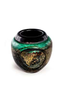 Jean-Claude Novaro; Ovoid green and amber glass vase with gold inclusions