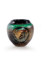 Jean-Claude Novaro; Ovoid green and amber glass vase with gold inclusions