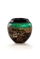 Jean-Claude Novaro; Ovoid green and amber glass vase with gold inclusions