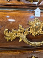 French Louis XV style marble-topped, parquetry and ormolu-mounted commode, 19th century
