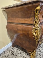 French Louis XV style marble-topped, parquetry and ormolu-mounted commode, 19th century