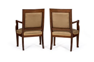 Pair of Empire style mahogany upholstered armchairs, late 19th century