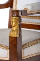 Set of four Empire style mahogany and ormolu-mounted upholstered armchairs, 20th century
