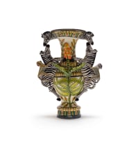 Thulani Mntungwa, George Manyathela and Mbusi Mfuphi; Vase decorated with zebra, monkey and leaf motifs