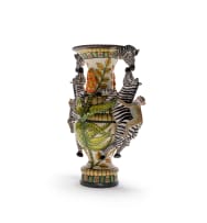 Thulani Mntungwa, George Manyathela and Mbusi Mfuphi; Vase decorated with zebra, monkey and leaf motifs