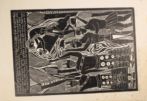 John Muafangejo; Kuanjama Wedding: The Two Brides Hold a Fan