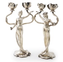 A pair of French electroplated Art Nouveau candlesticks, Claude Bonnefond, 1868-1936