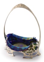 An Art Nouveau pewter and glass basket, 20th century