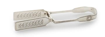 A pair of Victorian silver 'Fiddle, Thread and Shell' pattern asparagus tongs, Chawner & Co, London, 1848