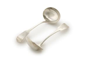 A pair of George III Irish silver sauce ladles, John Power, Dublin, 1812