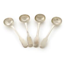 Four Victorian silver 'Fiddle' pattern silver salt spoons, William Bateman & Daniel Ball, London, 1842