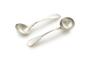A pair of William IV silver 'Fiddle' pattern silver sauce ladles, John, Henry & Charles Lias, London, 1832