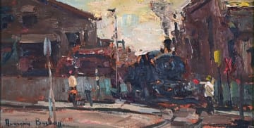 Adriaan Boshoff; Street Scene with Level Crossing