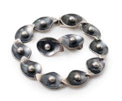Unknown Maker; Danish silver bracelet and earring suite