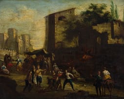 Continental School, 18th Century; Town Scene with Figures