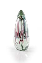 David Reade; Clear glass free-form faceted objet d'art with coloured inclusions