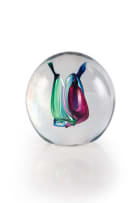 David Reade; Large clear glass orb with coloured swirls