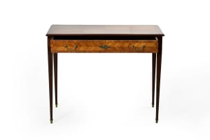 Edwardian Louis XVI style parquetry writing table, early 20th century
