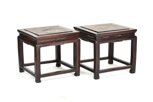 Pair of Chinese hardwood and marble side tables, 20th century