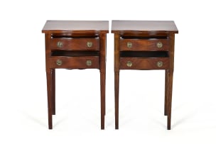 Pair of Louis XVI style mahogany bow-fronted bedside tables, 20th century