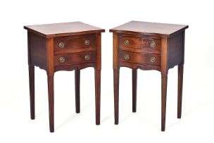 Pair of Louis XVI style mahogany bow-fronted bedside tables, 20th century