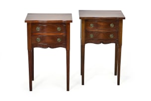 Pair of Louis XVI style mahogany bow-fronted bedside tables, 20th century