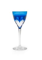 Set of six coloured crystal wine glasses, 20th century