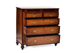 Georgian style oak and mahogany inlaid chest of drawers, 20th century