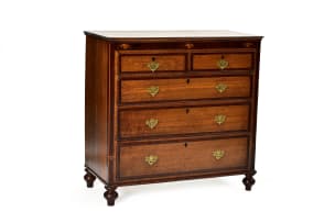 Georgian style oak and mahogany inlaid chest of drawers, 20th century